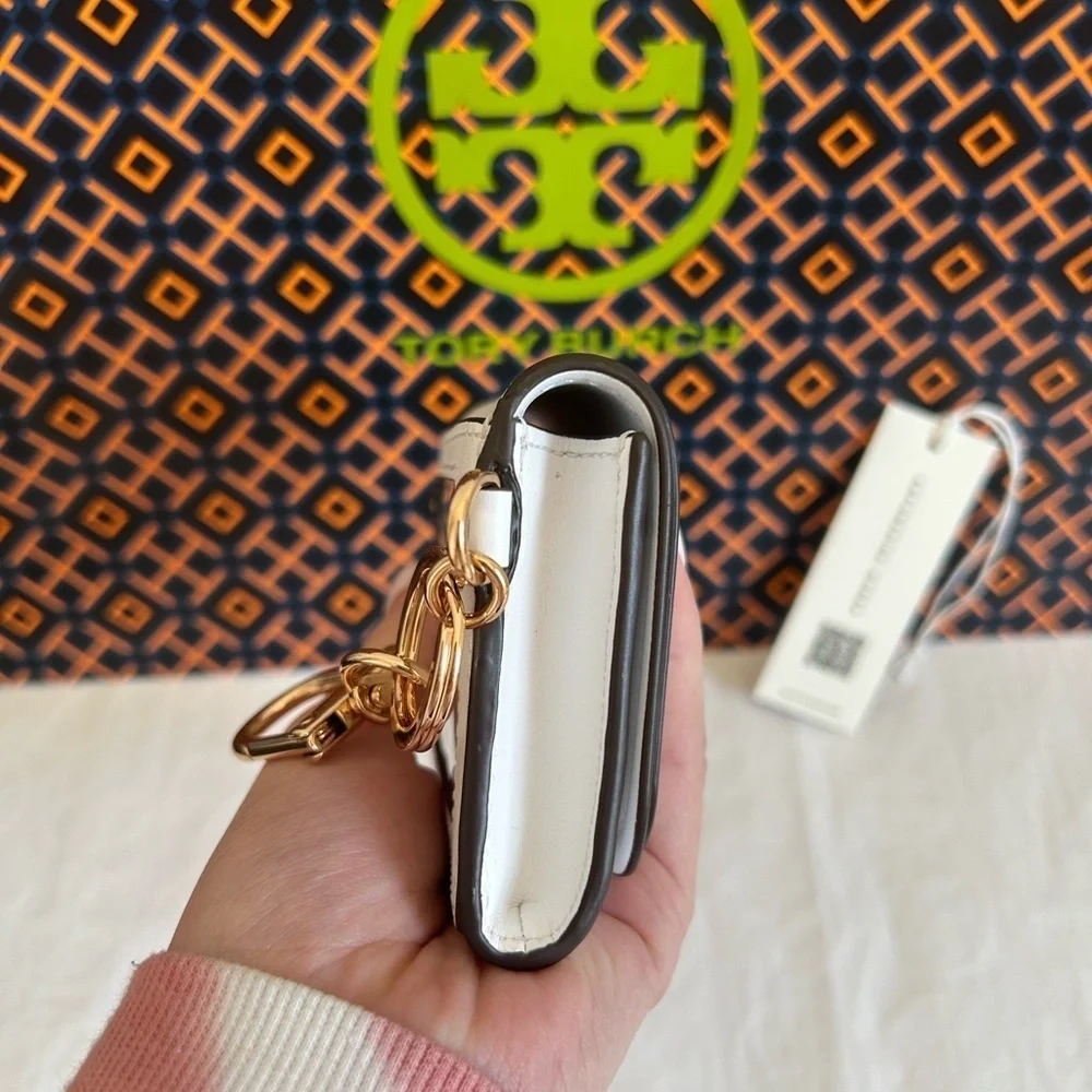 Tory Burch Emerson Soft Colorblock Flap Card Case Wallet Optic White Moose
